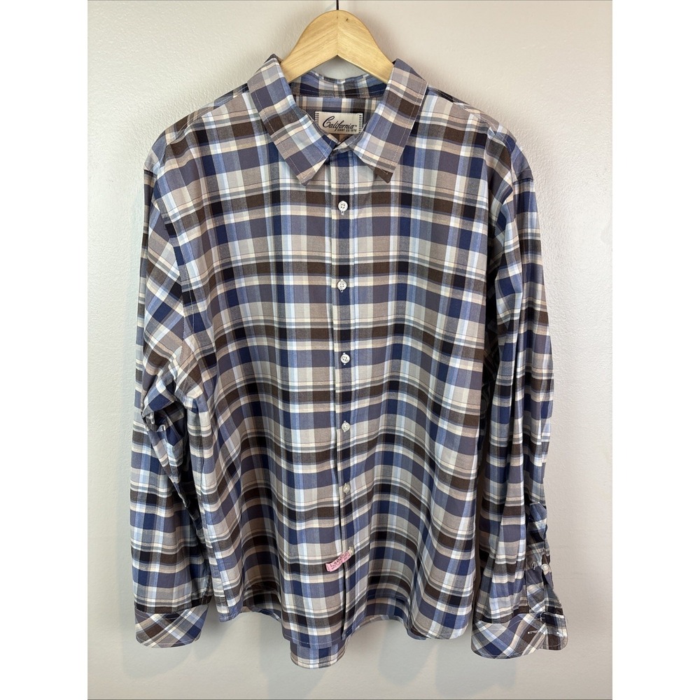 California Shirt Co 1976 Blue Multi-Color Button Up Shirt Plaid Mens size XL